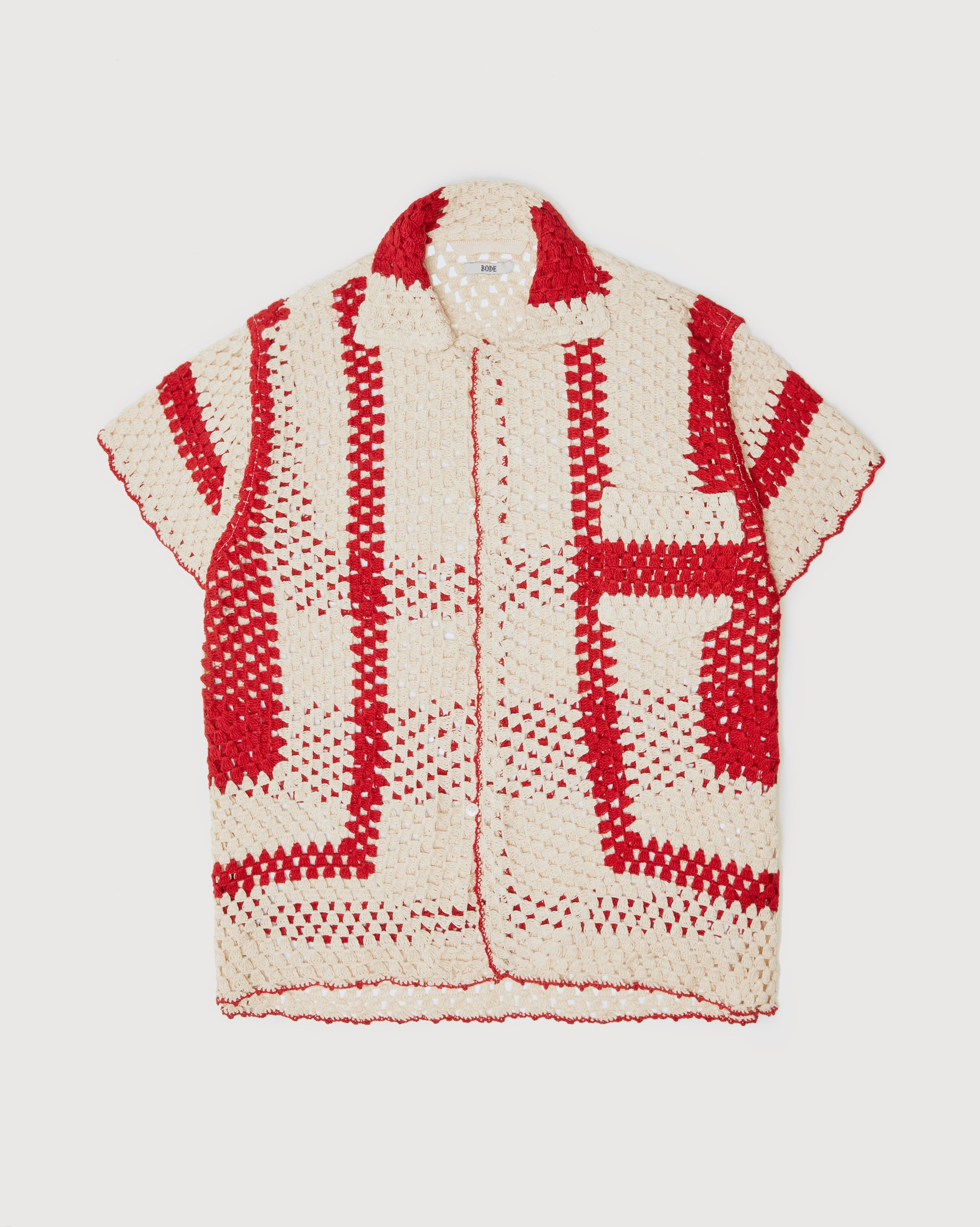 bode – Crochet Big Top Shirt White Red | Highsnobiety Shop