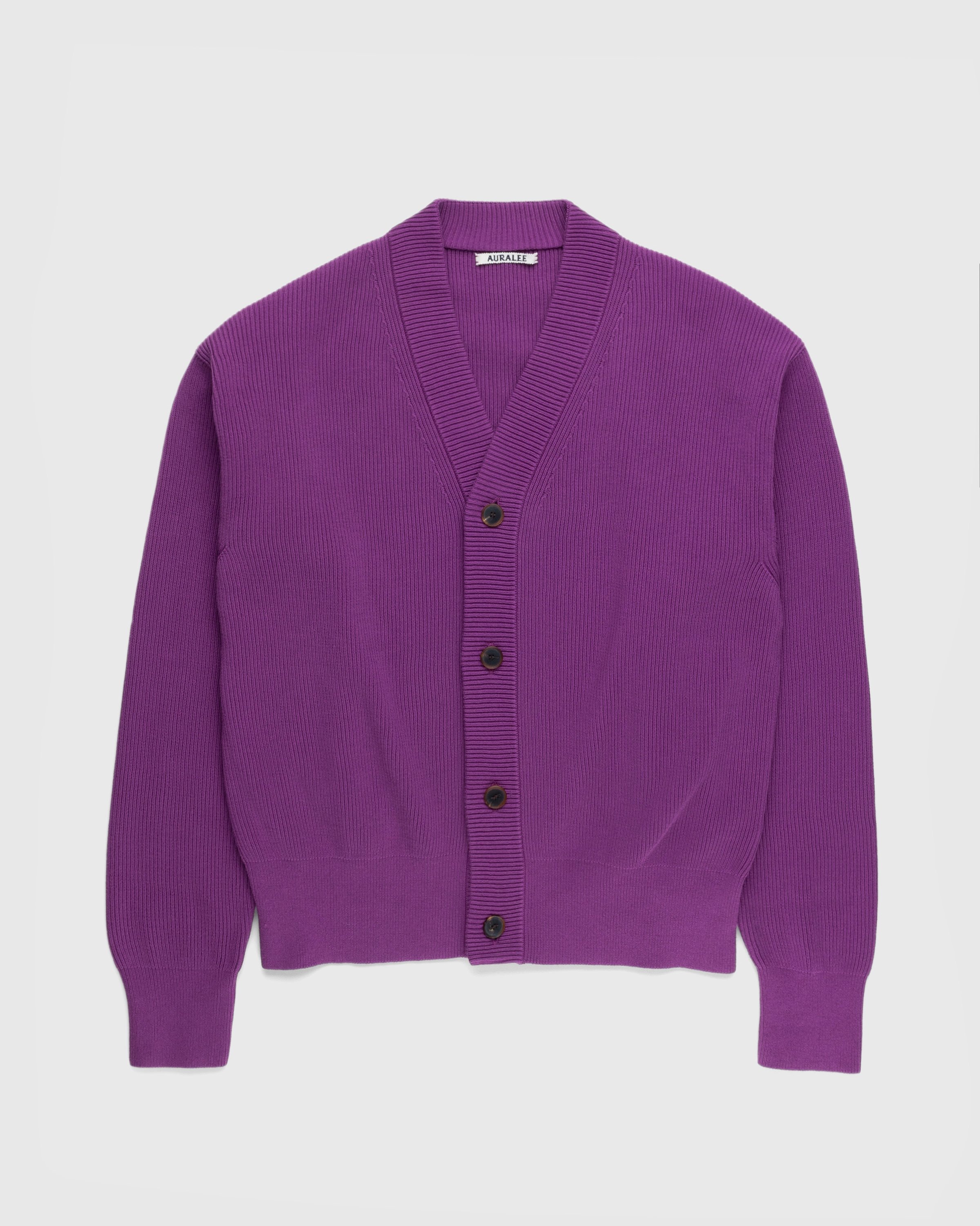Auralee – Super Hard Twist Rib Knit Cardigan Purple | Highsnobiety Shop