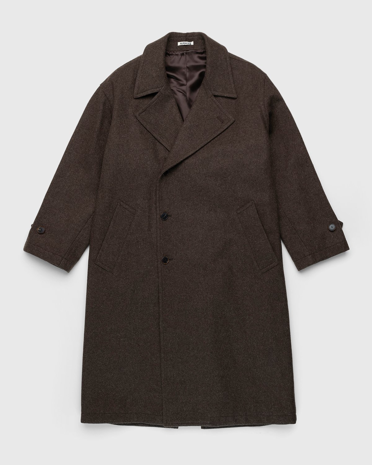 Auralee – Double-Breasted Shetland Wool Overcoat Dark Brown