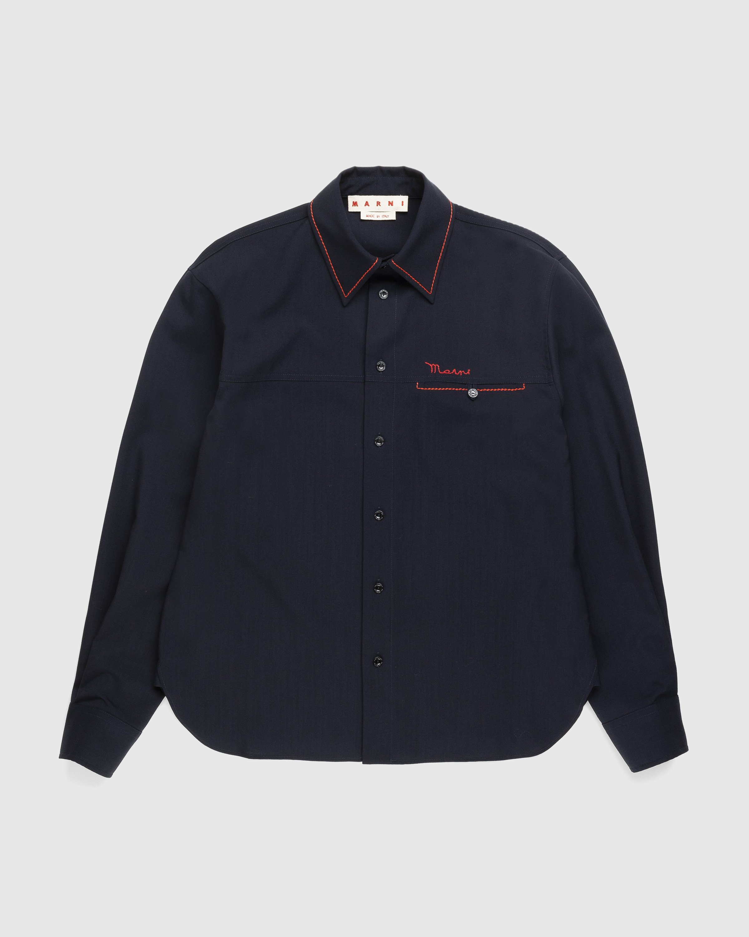 Marni – Embroidered Virgin Wool Shirt Blue | Highsnobiety Shop